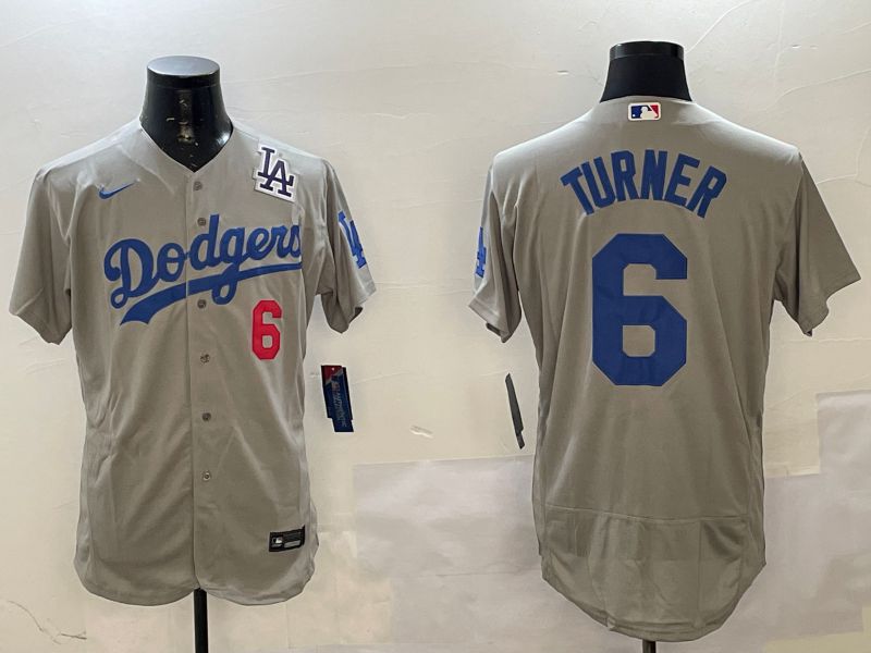 Men Los Angeles Dodgers #6 Turner Grey Elite 2025 Nike MLB Jersey style 5